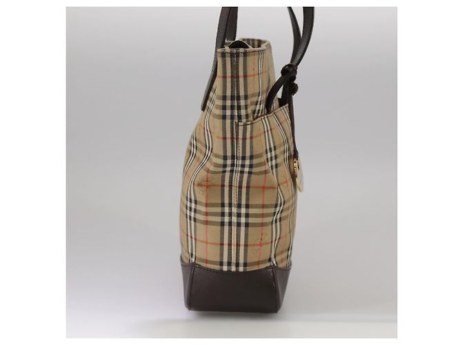 Borsa tote in tela e pelle Burberry Nova Check beige marrone scuro oro Auth 111205 D'oro - vista 4