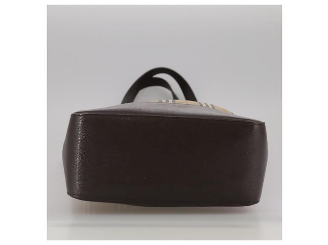 Borsa tote in tela e pelle Burberry Nova Check beige marrone scuro oro Auth 111205 D'oro - vista 5