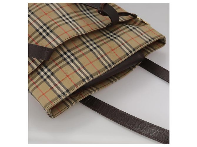 Borsa tote in tela e pelle Burberry Nova Check beige marrone scuro oro Auth 111205 D'oro - vista 6