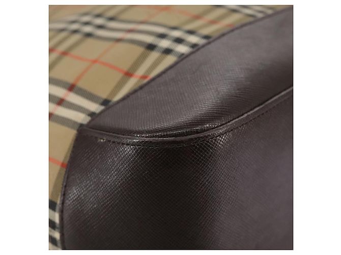 Borsa tote in tela e pelle Burberry Nova Check beige marrone scuro oro Auth 111205 D'oro - vista 9