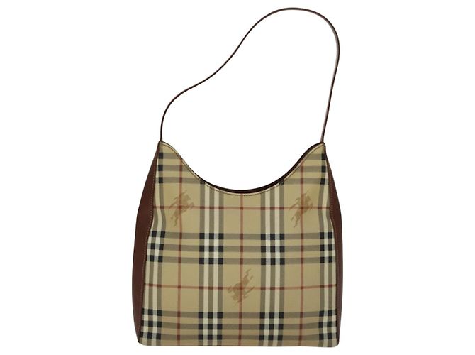 Borsa a Spalla Burberry Nova Check in Pelle PVC Beige Auth yk16862 - vista 13