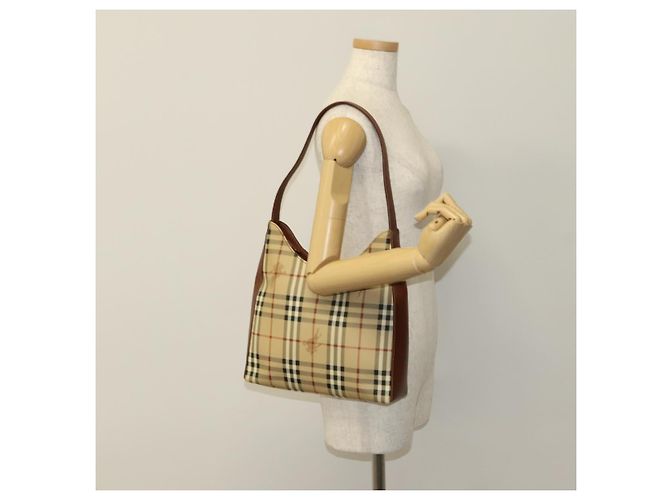 Borsa a Spalla Burberry Nova Check in Pelle PVC Beige Auth yk16862 - vista 20