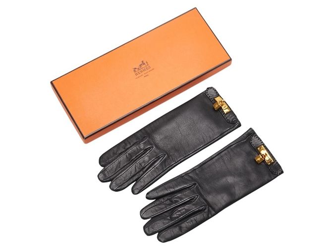 Hermès Hermes Kelly-Handschuhe mit Schlossanhänger Schwarz - Ansicht 5