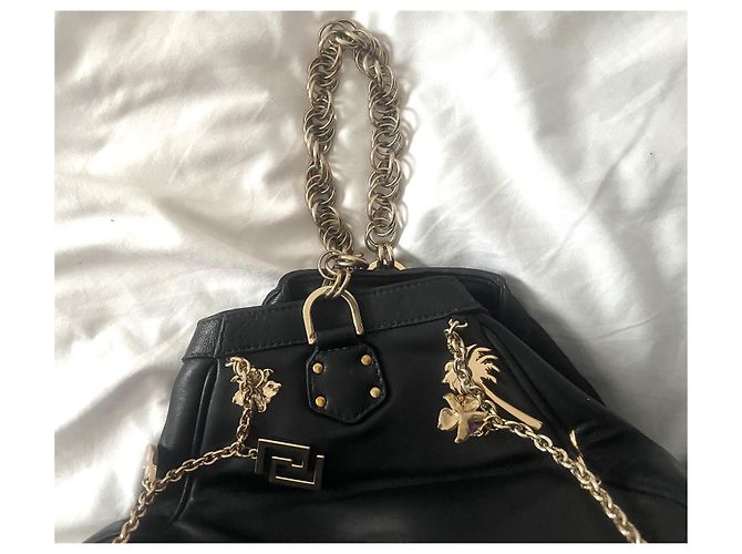 Pochette Versace For H&M in pelle nera con catene dorate Nero - vista 3