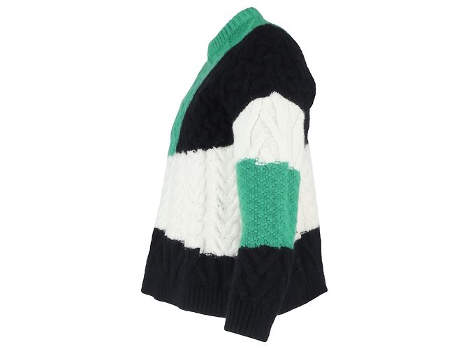 Loewe Colourblock Cable-Knit Sweater in Green Wool - view 2