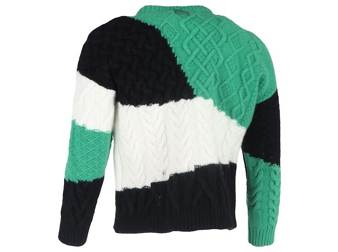 Loewe Colourblock Cable-Knit Sweater in Green Wool - view 3