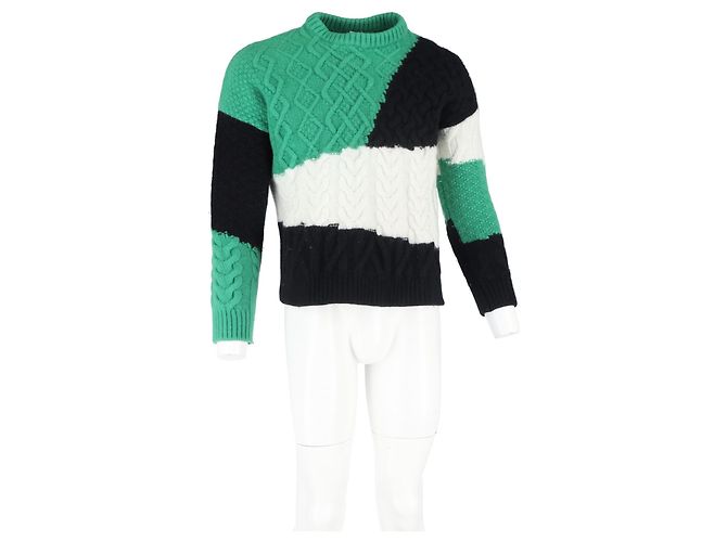 Loewe Colourblock Cable-Knit Sweater in Green Wool - view 4