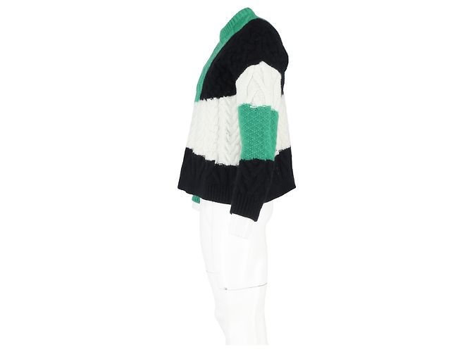 Loewe Colourblock Cable-Knit Sweater in Green Wool - view 5