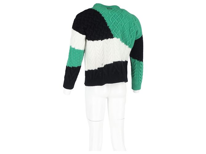 Loewe Colourblock Cable-Knit Sweater in Green Wool - view 6