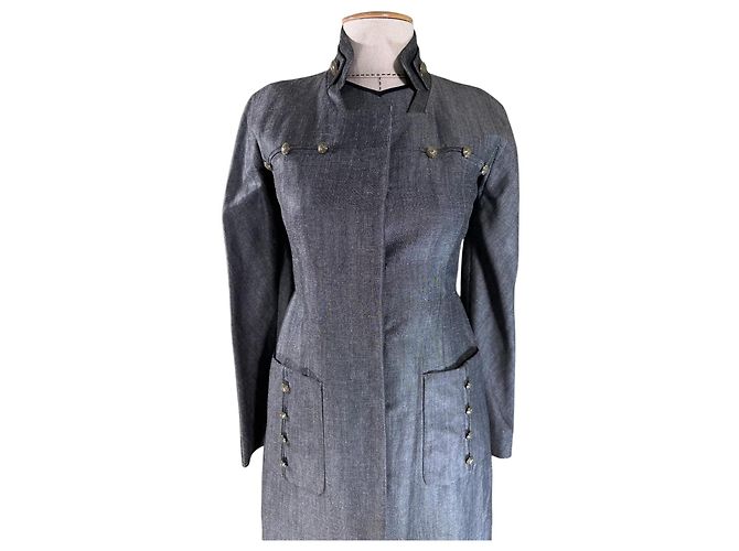 Valentino Garavani Blazer largo de lino y lana gris - vista 2