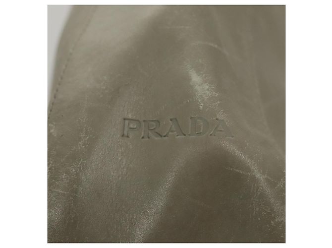Borsa a spalla PRADA in pelle plastica grigia marrone scuro Auth bs21988 - vista 10