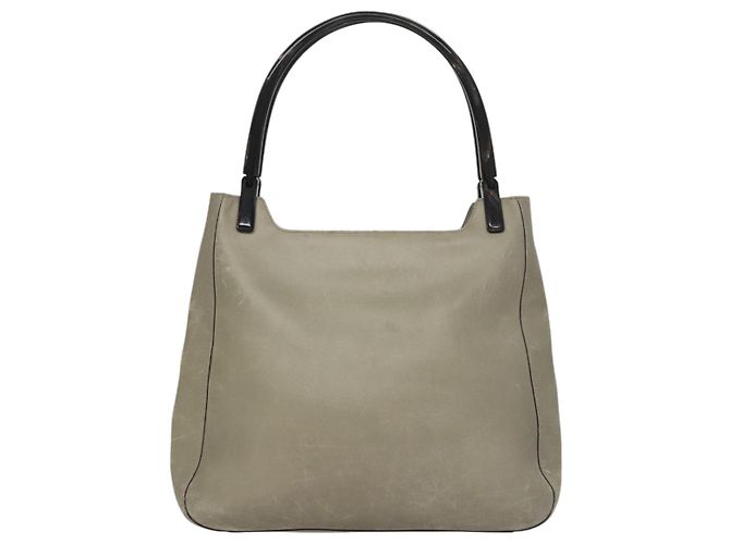 Borsa a spalla PRADA in pelle plastica grigia marrone scuro Auth bs21988 - vista 13