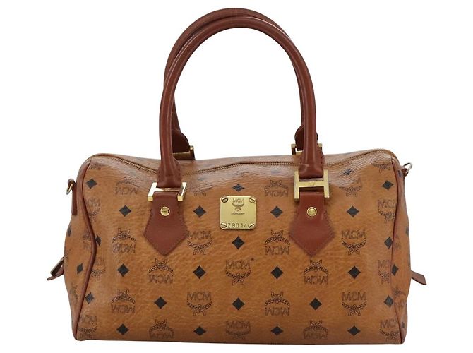 MCM Vicetos Logogram Mini Boston Bag in pelle PVC 2 vie marrone oro Auth ki5381 D'oro - vista 13