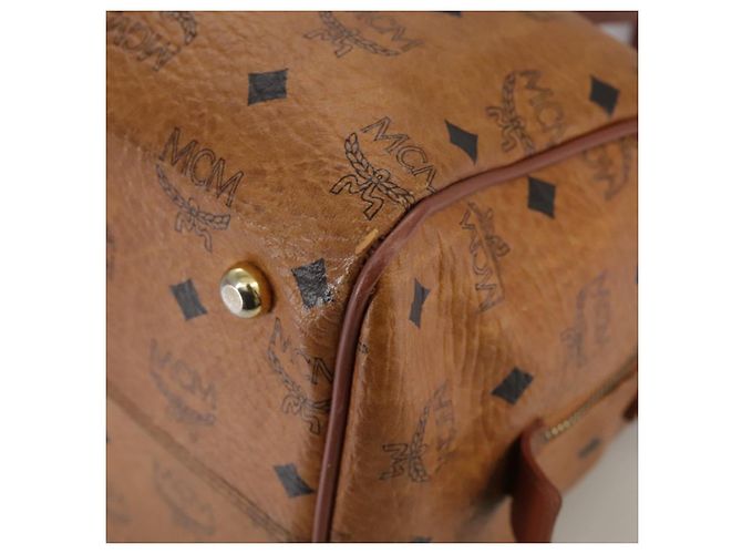 MCM Vicetos Logogram Mini Boston Bag in pelle PVC 2 vie marrone oro Auth ki5381 D'oro - vista 14