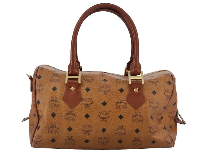 MCM Vicetos Logogram Mini Boston Bag in pelle PVC 2 vie marrone oro Auth ki5381 D'oro - vista 2