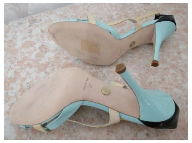Emilio Pucci Kitten Heels Leder blau beige - Ansicht 2