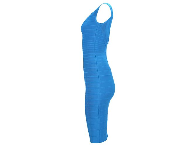 Abito midi a scollo ampio in bandage Herve Leger in rayon blu Blu chiaro - vista 2