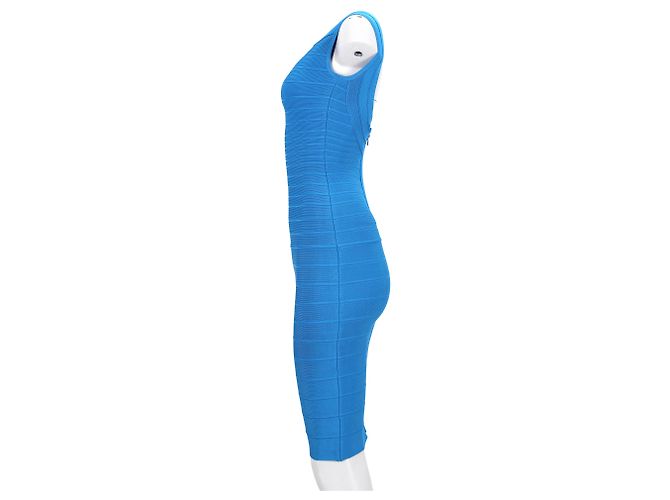 Abito midi a scollo ampio in bandage Herve Leger in rayon blu Blu chiaro - vista 7