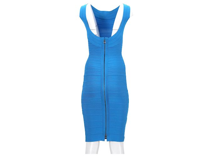 Abito midi a scollo ampio in bandage Herve Leger in rayon blu Blu chiaro - vista 8