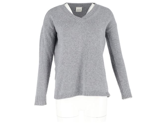 Anine Bing V-Neck Sweater in Grey Wool - view 4