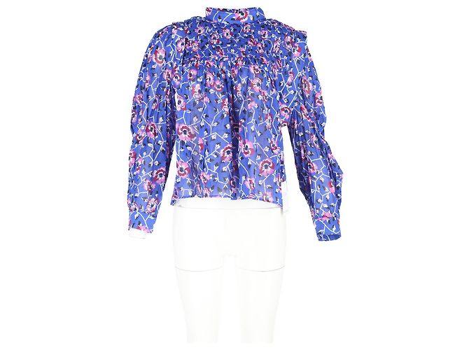 Blusa floral Isabel Marant Étoile Vega en algodón plisado azul eléctrico - vista 4