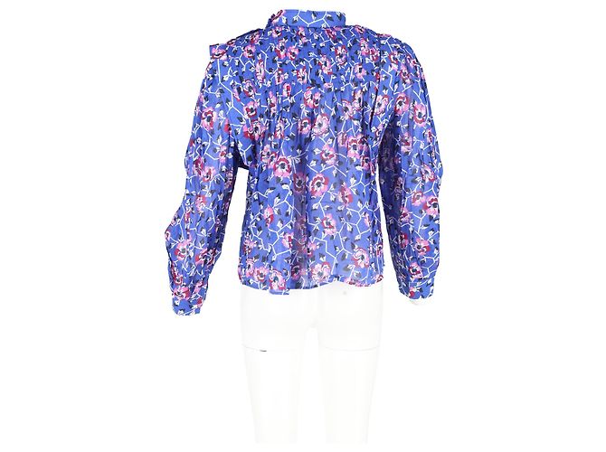 Blusa floral Isabel Marant Étoile Vega en algodón plisado azul eléctrico - vista 6