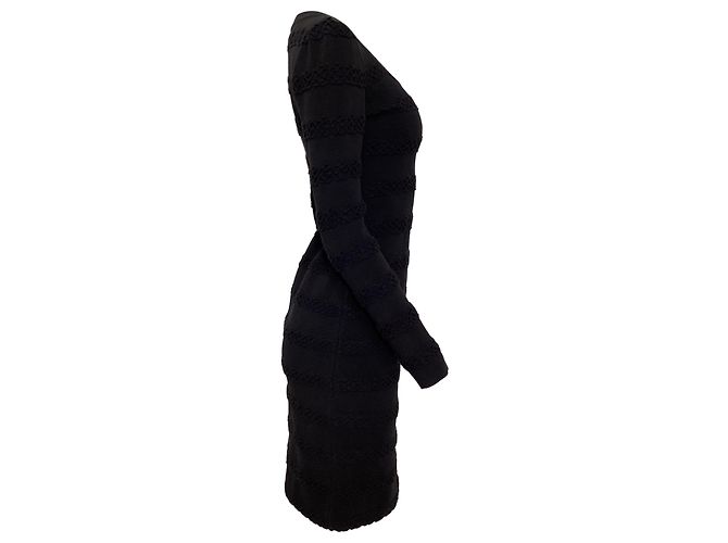 Alaïa Vestido mini de manga longa Alaia em lã virgem preta Preto - vista 2