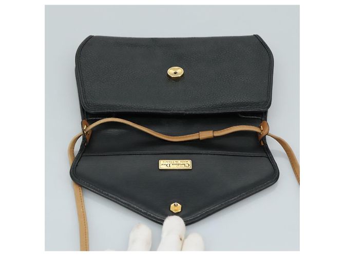 Borsa a spalla Christian Dior in pelle nera marrone dorata Auth bs22002 Nero D'oro - vista 10