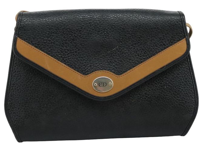 Borsa a spalla Christian Dior in pelle nera marrone dorata Auth bs22002 Nero D'oro - vista 13