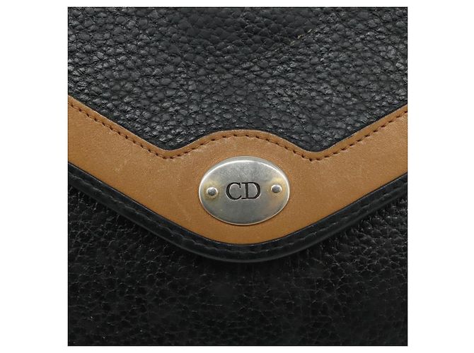 Borsa a spalla Christian Dior in pelle nera marrone dorata Auth bs22002 Nero D'oro - vista 17