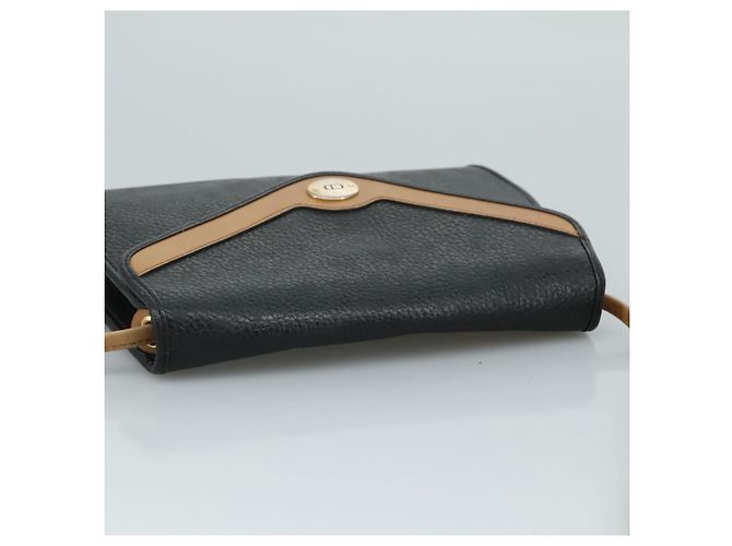 Borsa a spalla Christian Dior in pelle nera marrone dorata Auth bs22002 Nero D'oro - vista 6