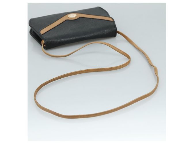 Borsa a spalla Christian Dior in pelle nera marrone dorata Auth bs22002 Nero D'oro - vista 7