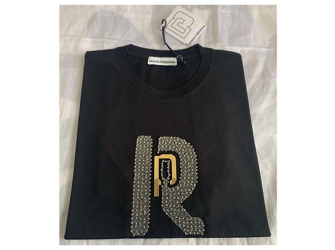 Camiseta Paco Rabanne Negra de Algodón con Logo Dorado Negro - vista 5