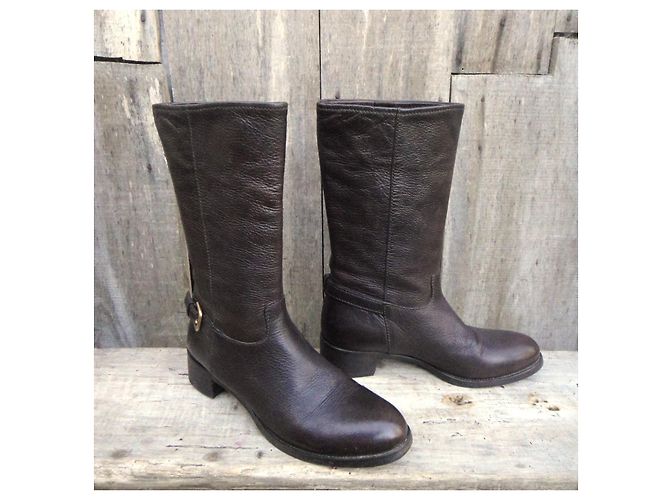 Botas Prada de cuero marrón oscuro - vista 3