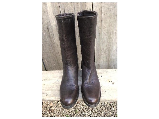 Botas Prada de cuero marrón oscuro - vista 4