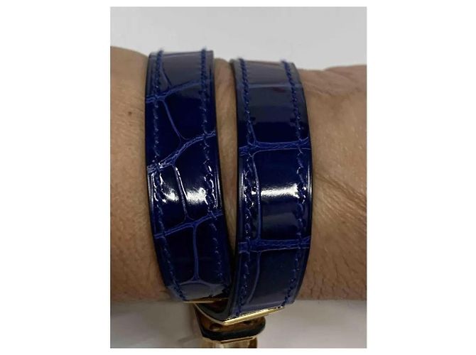 Bracciale Hermès Kelly double tour blu elettrico, pelle di alligatore - vista 3