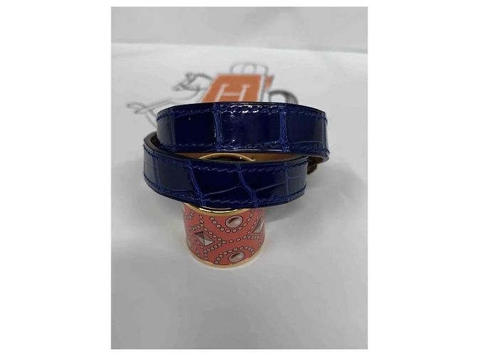 Bracciale Hermès Kelly double tour blu elettrico, pelle di alligatore - vista 4