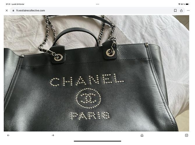 Borsa tote Chanel Deauville in pelle nera Nero - vista 7
