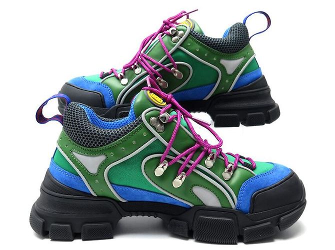 NUOVE SCARPE GUCCI FLASHTREK 7 41 CANVAS E PELLE + SCATOLA SNEAKERS Verde - vista 2