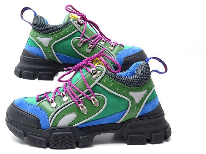 NUOVE SCARPE GUCCI FLASHTREK 7 41 CANVAS E PELLE + SCATOLA SNEAKERS Verde - vista 3