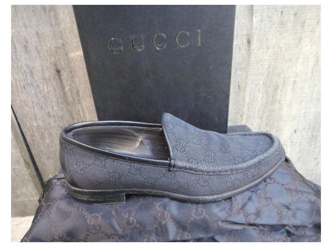 Mocassini Gucci Neri in Tela Logata e Pelle 38 Nero - vista 2