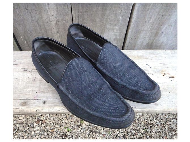 Mocassini Gucci Neri in Tela Logata e Pelle 38 Nero - vista 3