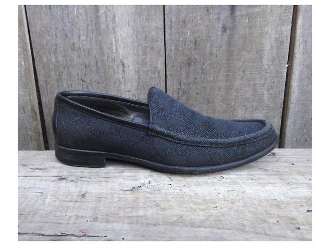 Mocassini Gucci Neri in Tela Logata e Pelle 38 Nero - vista 4