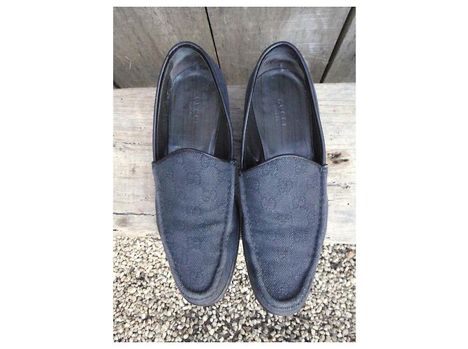 Mocassini Gucci Neri in Tela Logata e Pelle 38 Nero - vista 5