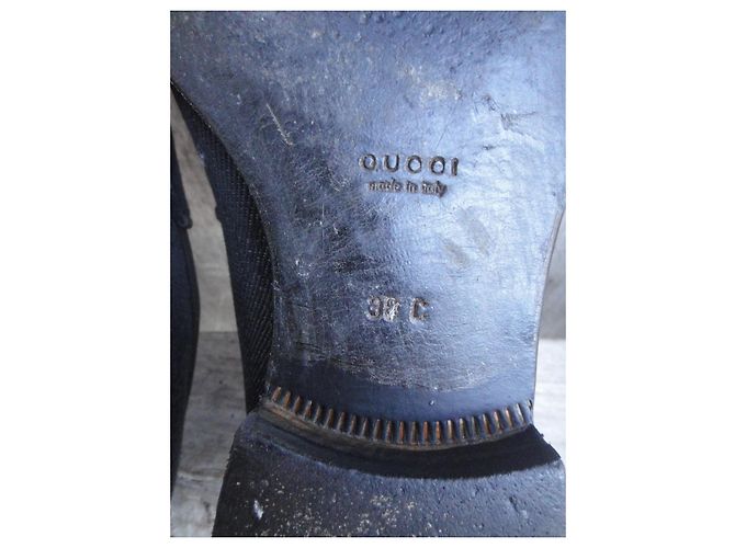 Mocassini Gucci Neri in Tela Logata e Pelle 38 Nero - vista 8