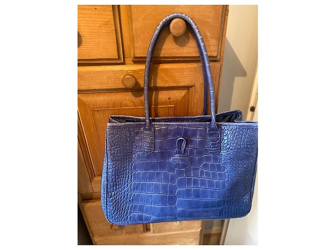 Borsa a mano Longchamp Roseau in pelle blu - vista 2