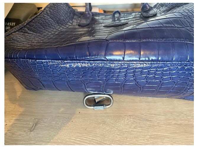 Borsa a mano Longchamp Roseau in pelle blu - vista 4
