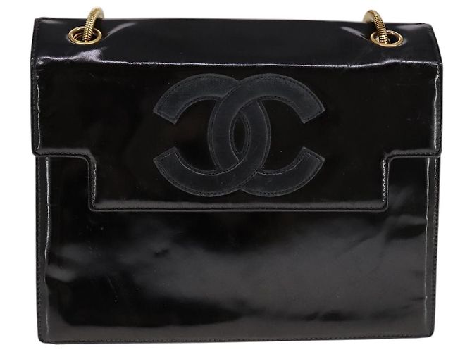 Borsa a Spalla CHANEL Smalto Nero Oro CC Auth 110814 D'oro - vista 13