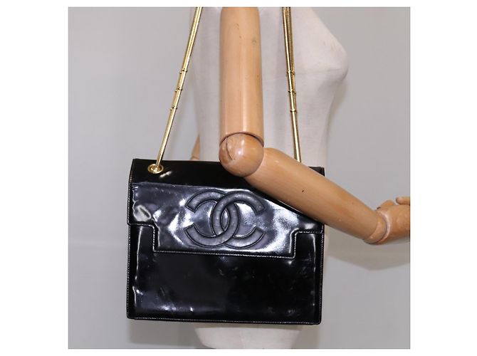 Borsa a Spalla CHANEL Smalto Nero Oro CC Auth 110814 D'oro - vista 23