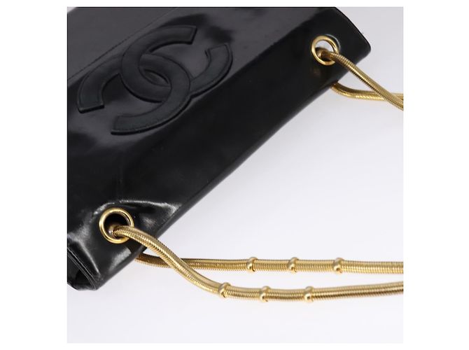 Borsa a Spalla CHANEL Smalto Nero Oro CC Auth 110814 D'oro - vista 6